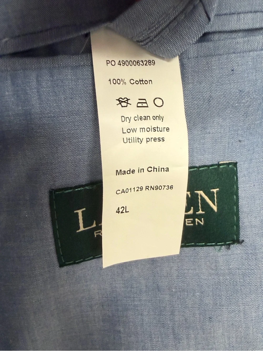Ralph lauren 100% cotton blue blazer sport coat 42L pinstripe